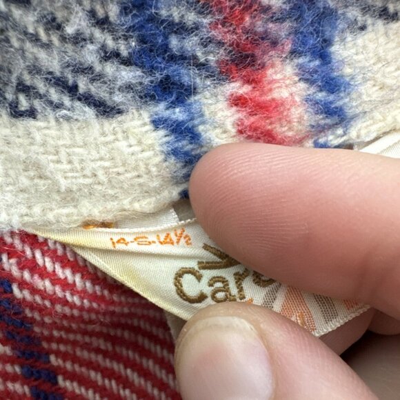 Vintage Career Club 70s Men S 14-14.5 Red Plaid Shacket Button Shirt Wool Blend - Picture 6 of 8